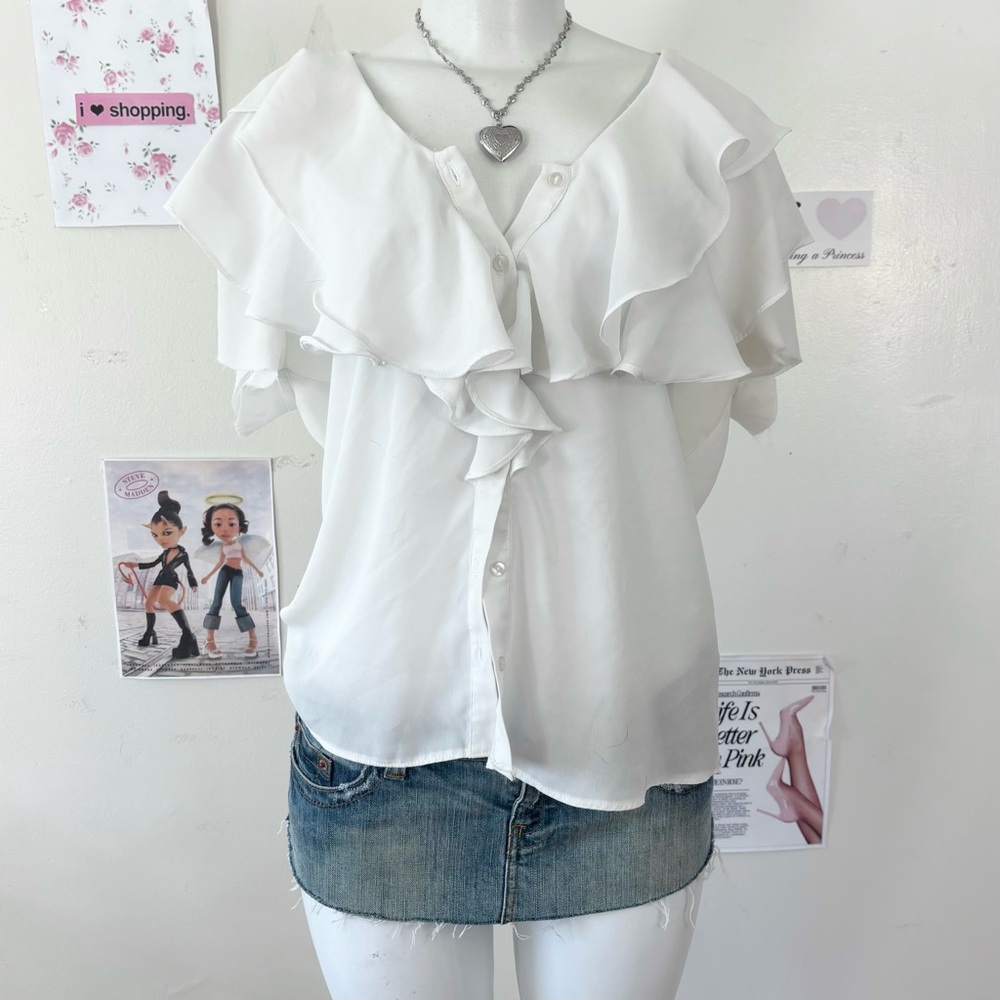 Y2K White Ruffle Blouse Suzy Shier Fairy — Coquette